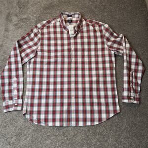 NWT J.Crew Men’s XXL Flex Washed Shirt Red White Plaid‎ Cotton Classic Fit Top